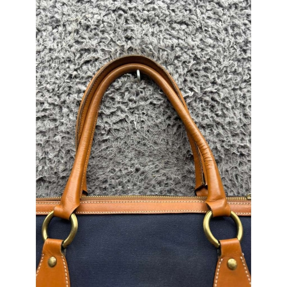 Vintage Burberry London Women' s Canvas Leather Trim Top Handle Bag‎ Navy Blue - Picture 3 of 16